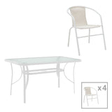 Masă de sufragerie cu scaune set 5 piese Obbi-Ensure, metal-Sticla, Alb, 120x70x70 cm