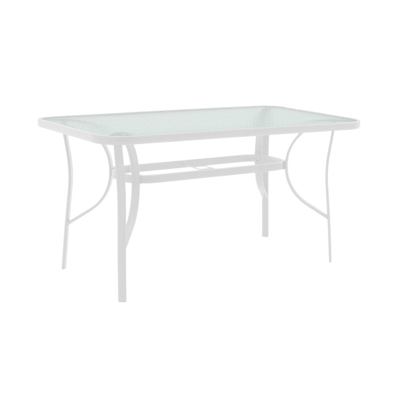 Masă de sufragerie cu scaune set 5 piese Obbi-Ensure, metal-Sticla, Alb, 120x70x70 cm