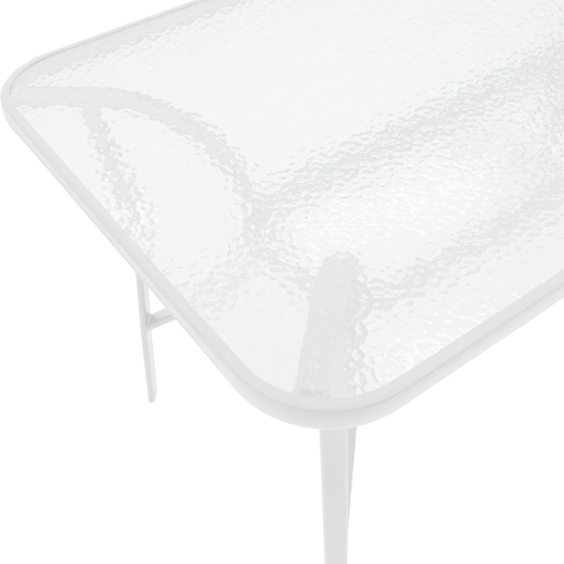 Masă de sufragerie cu scaune set 5 piese Obbi-Ensure, metal-Sticla, Alb, 120x70x70 cm