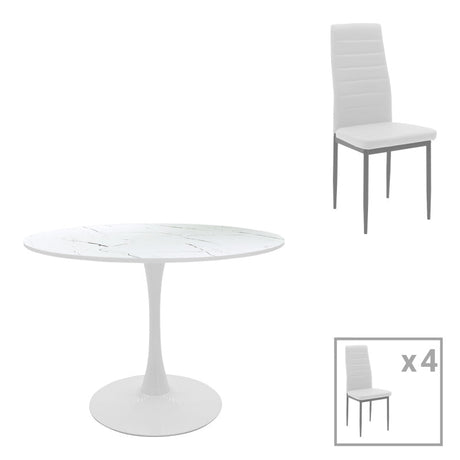 Masă de sufragerie cu set 5 piese Balou-Parker, Alb, 100x73 cm