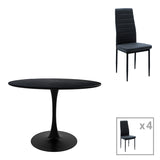 Masă de sufragerie cu set 5 piese Balou-Parker, Negru-Antracit, Lemn/metal, 120x73 cm