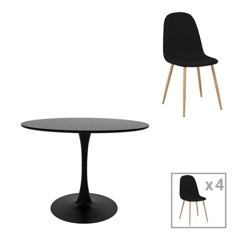 Masă de sufragerie cu set 5 piese Bella-Balou, Negru, 120x73 cm