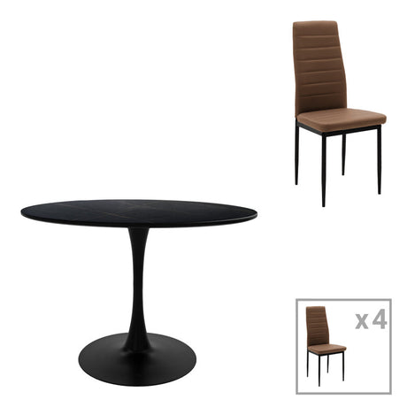 Masă de sufragerie cu set de 5 piese Balou-Parker, Lemn/metal, Negru-Maro, 100x73 cm