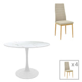 Masă de sufragerie cu set de 5 piese Balou-Parker, și metal, Alb-Bej, 120x73 cm
