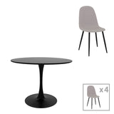 Masă de sufragerie cu set de 5 piese, negru-gri, D100x73 cm