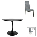 Masă de sufragerie cu set de 5 piese Parker Balou, Negru-Gri, metal/, D120x73 cm