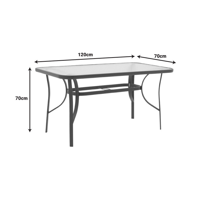 Masă de sufragerie Ensure-Calan set 5 piese metal-textilene, maro, 120x70x70 cm