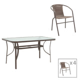 Masă de sufragerie Ensure-Obbi set 5 buc metal-pe, maro, 120x70x70 cm