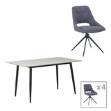 Masă de sufragerie Gustas-Luciano I set de 5 piese marmura Alb piatra sinterizata-metal, negru, 120x60x75 cm