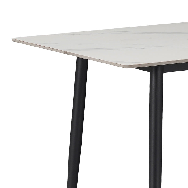 Masă de sufragerie Gustas-Luciano I set de 5 piese marmura Alb piatra sinterizata-metal, negru, 120x60x75 cm