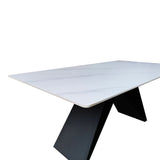 Masă de sufragerie, marmura alba, piatra sinterizata, 180x90x75 cm