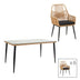 Masă de sufragerie Naoki-Tanish set de 7 piese metal negru-pe sticla, Natural, 160x90x78 cm