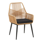 Masă de sufragerie Naoki-Tanish set de 7 piese metal negru-pe sticla, Natural, 160x90x78 cm