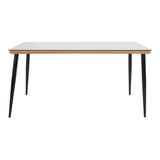 Masă de sufragerie Naoki-Tanish set de 7 piese metal negru-pe sticla, Natural, 160x90x78 cm