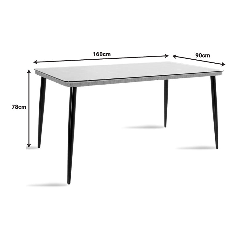 Masă de sufragerie Naoki-Tanish set de 7 piese metal negru-pe sticla, Natural, 160x90x78 cm