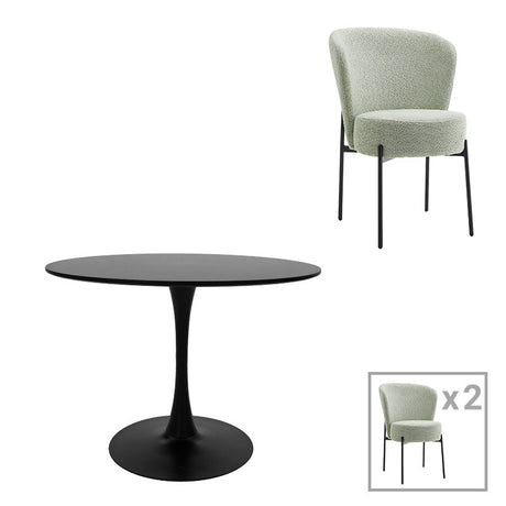 Masă de sufragerie set 3 piese Balou-Houlian, negru-menta, D80x73 cm