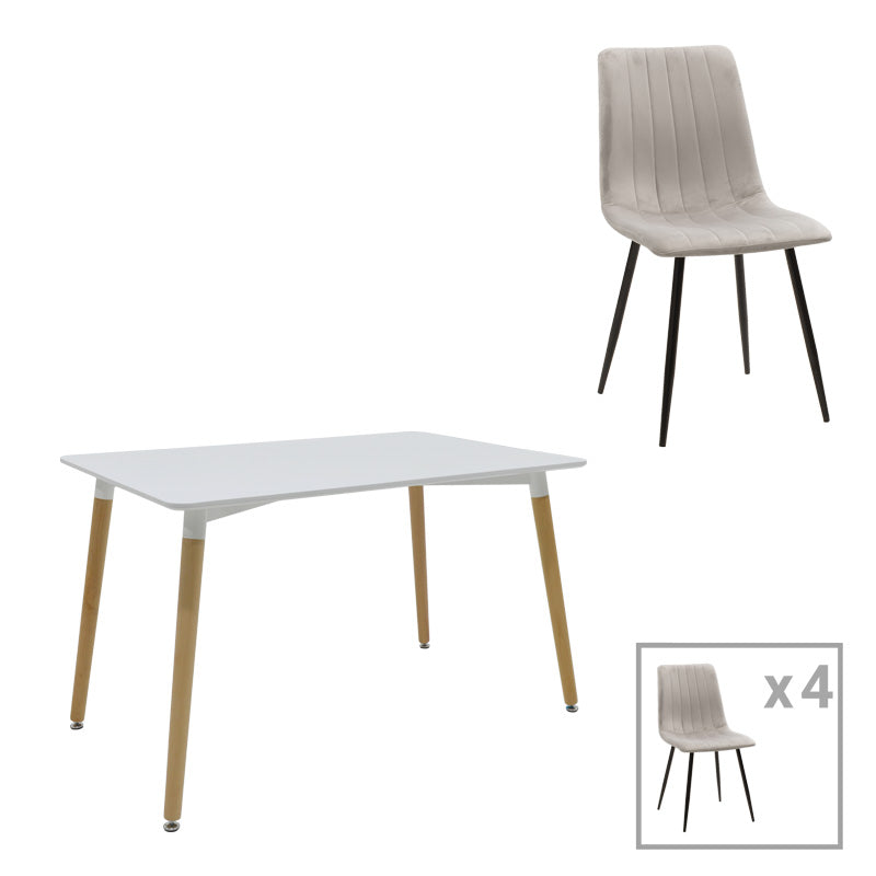 Masă de sufragerie set 3 piese Natali-Noor, & lemn, Alb-Gri-Natural, 120x80x76 cm