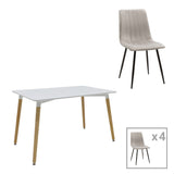 Masă de sufragerie set 3 piese Natali-Noor, & lemn, Alb-Gri-Natural, 120x80x76 cm