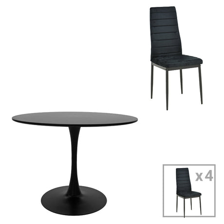 Masă de sufragerie set 5 piese Balou-Parker, Negru, metal și Lemn, D120x73 cm