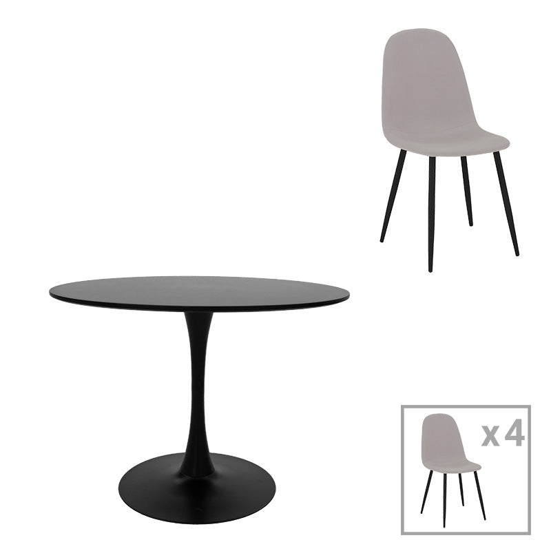 Masă de sufragerie set 5 piese Bella-Balou, Negru-Gri, 120x73 cm