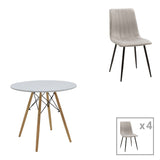 Masă de sufragerie set 5 piese Julita Noor, Lemn, Alb-Gri, D80x76 cm