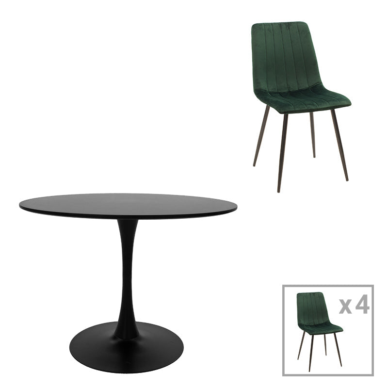 Masă de sufragerie set Balou-Noor, negru-verde, D120x73 cm