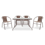 Masă de sufragerie Valor-Obbi set 7 bucati metal-pe, Maro, 140x80x73 cm