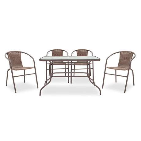 Masă de sufragerie Valor-Obbi set 7 bucati metal-pe, Maro, 140x80x73 cm
