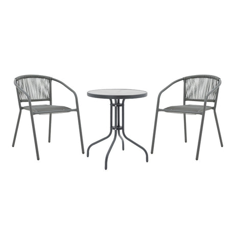 Masă de sufragerie Watson-Lindaria set de 3 piese metal-antrenit sticla, Antracit, D60x70 cm