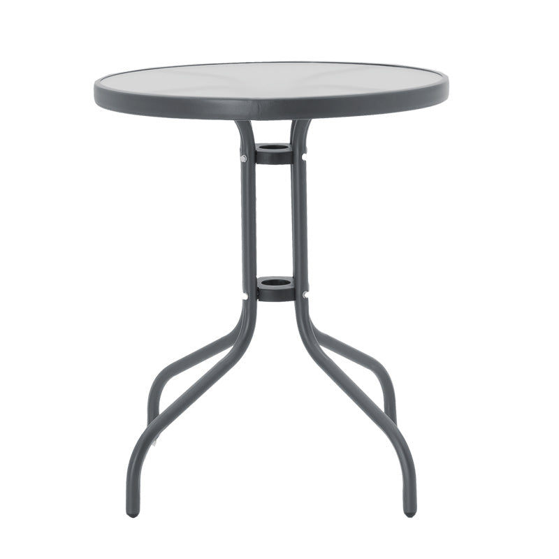 Masă de sufragerie Watson-Lindaria set de 3 piese metal-antrenit sticla, Antracit, D60x70 cm