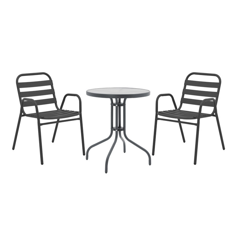 Masă de sufragerie Watson-Sussie set de 3 piese din metal sticlat, antracit, D60x70 cm
