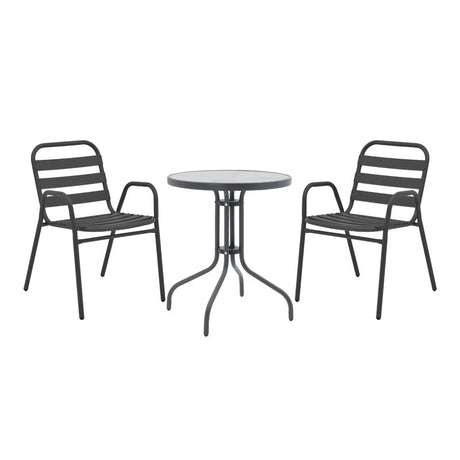 Masă de sufragerie Watson-Sussie set de 3 piese din metal sticlat, antracit, D60x70 cm
