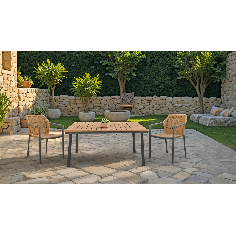 Masa de gradina Griffith aluminiu si placaj, negru si Natural, 160x80x74 cm