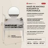 Masa de machiaj TMU-701-VV-1 Home Collection® cu sertar si oglinda, Alb - Bej, 90x142x47 cm