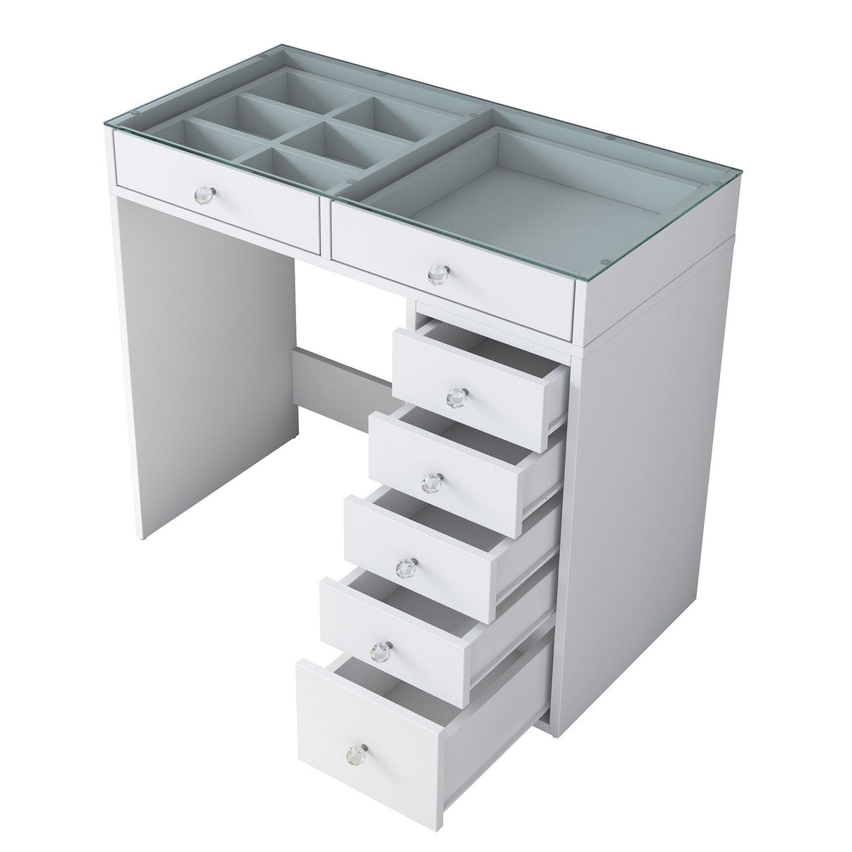 Masa De Machiaj Lux Inci cu 7 Sertare si Loc de Depozitare, Alb, 90x79x45 cm