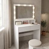 Masa de machiaj Vanity, MDF, Alb - Natural, 80x40x140 cm - Masa de machiaj Vanity, MDF, Alb - Natural, 80x40x140 cm - 412-000001