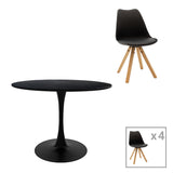 Masa de sufragerie Balou I-Caron Un set de 5, negru-Natural, 120x75 cm