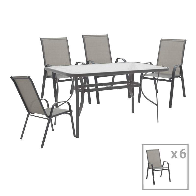 Masa de sufragerie Calan-Ensure set de 7 metal antracit inchis si textil, antracit, 140x80x70 cm
