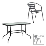 Masă de sufragerie cu funcție de Valor-Tade, Set 5 piese, Metal negru-Glas, 110x60x70 cm