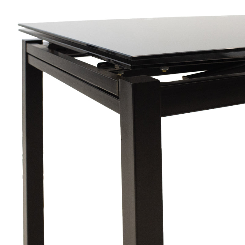 Masa de sufragerie extensibila Finn sticla 8mm picioare, negre, 110-170x70x75 cm, foto produs