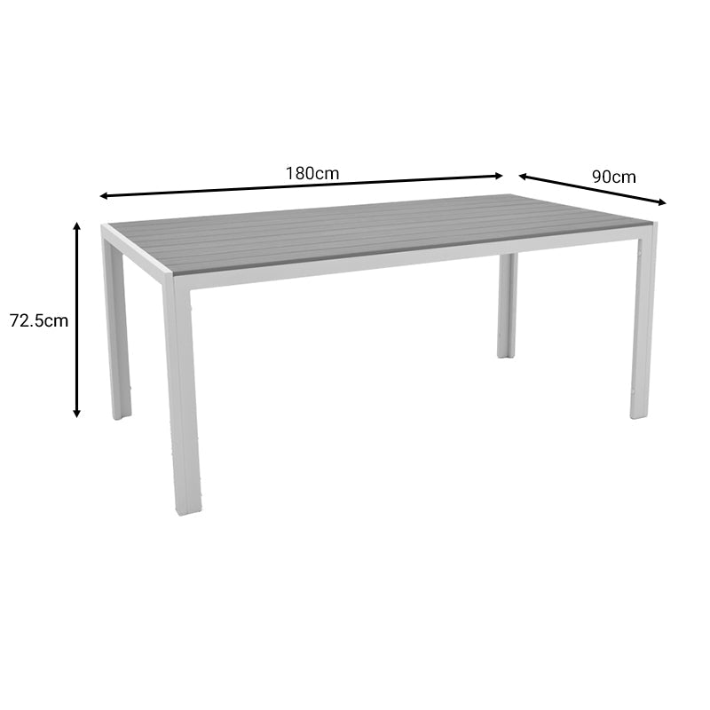 Masa de sufragerie Nares-Azelie B set de 7 alb aluminiu si placaj, Natural, 180x90x72 cm