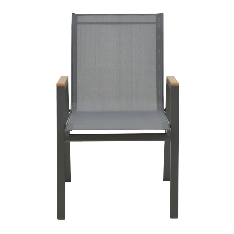 Masa de sufragerie Nares-Azelie C set 5 aluminiu antracit si textilena cu placaj, Natural, 140x80x72 cm