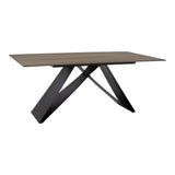 Masă de sufragerie Sabrina cu suprafață din piatră sinterizată, Material: Imitație nuc și metal, negru, 180x90x75 cm