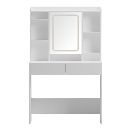 Masa de toaleta cu LED Efilia, Lemn, Alb, 90x40x145 cm