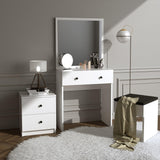 Masa de toaleta / machiaj Nice cu oglinda, taburet si comoda, Alb, 65x139x35 cm