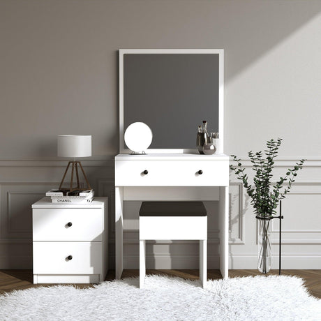 Masa de toaleta / machiaj Nice cu oglinda, taburet si comoda, Alb, 65x139x35 cm