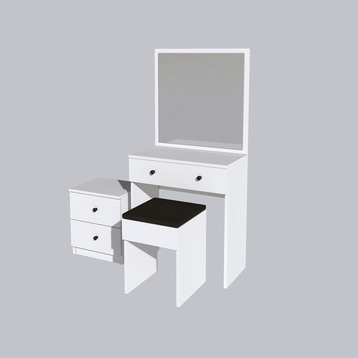 Masa de toaleta / machiaj Nice cu oglinda, taburet si comoda, Alb, 65x139x35 cm