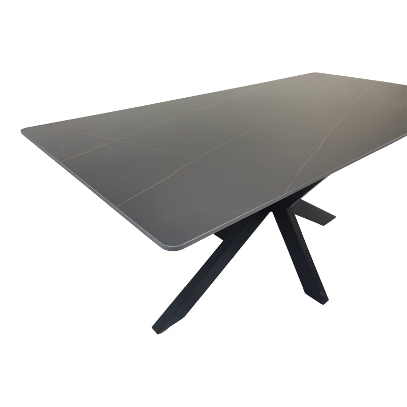 Masă de sufragerie Bethan, Aspect, Alb - Negru, 160x80x75 cm - Negru