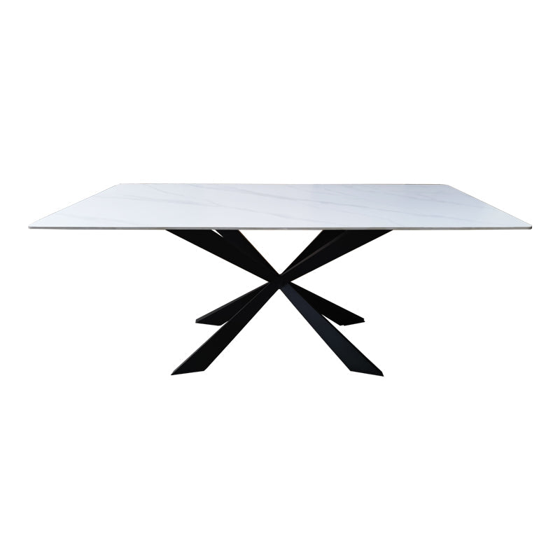 Masă de sufragerie cu blat din piatra sinterizata model Mattias, structura metalica, Alb - Negru, 180x90x75 cm - Alb