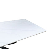Masă de sufragerie cu blat din piatra sinterizata model Mattias, structura metalica, Alb - Negru, 180x90x75 cm - Alb